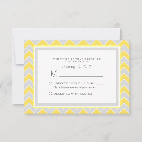 Yellow and Grey Chevron Wedding RSVP Custom