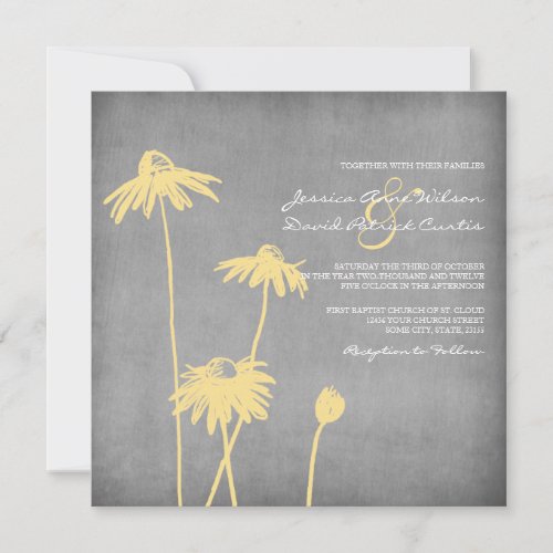 Yellow and Grey Chic Flower Wedding Invitation