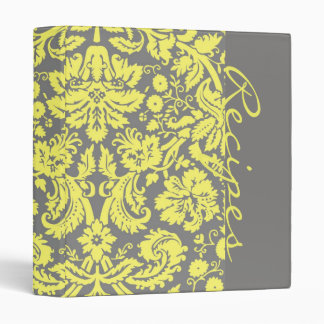 Yellow and Grey Fancy Damask Patterned Binder
