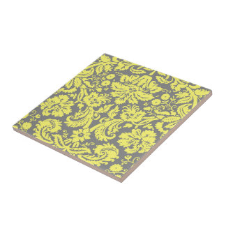 Yellow and Grey Fancy Damask Patterned Tile