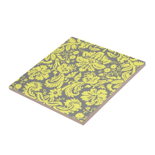 Yellow and Grey Fancy Damask Patterned Tile (Side)