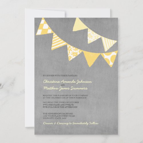 Yellow and Grey Fun Flags Wedding Invitations