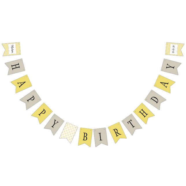 Yellow and Grey Geometric Birthday Bunting Flags (All)