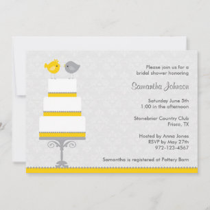 Yellow and Grey Love Birds Bridal Shower Invitatio Invitation