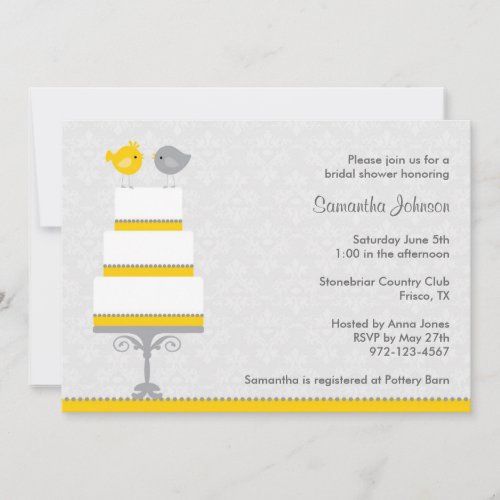 Yellow and Grey Love Birds Bridal Shower Invitatio Custom Invite