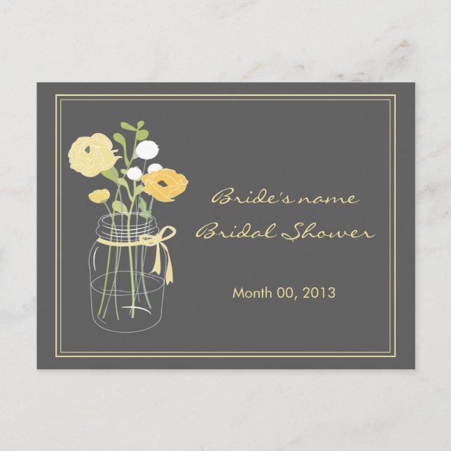 Yellow and Grey Mason Jar Bridal Shower Advice (Front)