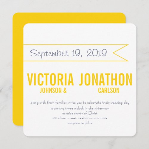 Yellow and Grey Modern Typography Wedding Invitation