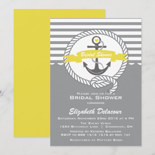 Yellow and Grey Nautical Bridal Shower Invitation