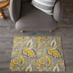 Yellow and Grey Paisley design Rug