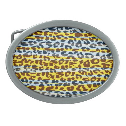 Yellow and grey pattern leopard fur texture oval belt buckle