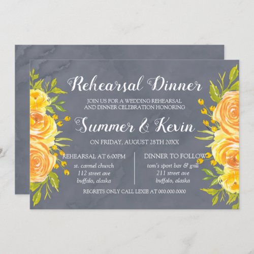 Yellow and Grey Roses Peony Rehearsal Dinner Invit Invitation