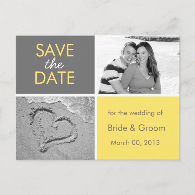 Yellow and Grey Save the Date Photo Postcards (Front)