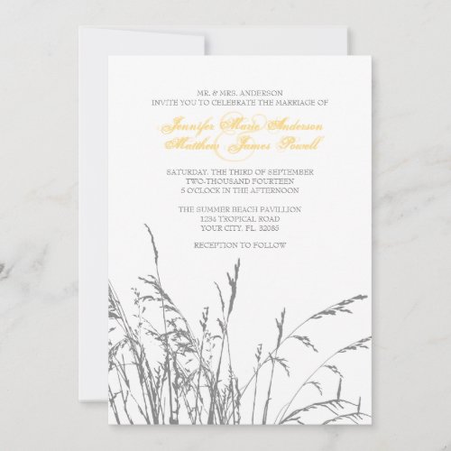 Yellow and Grey Sea Grass Beach Wedding Invitation