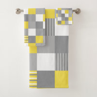 Yellow and grey squares and stripes