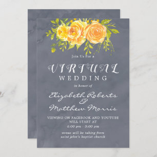 Yellow and Grey Watercolor Peony Virtual Wedding Invitation