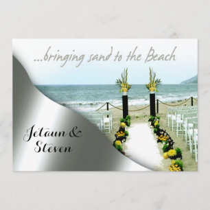 Yellow and Grey Wedding on the Beach Invitation
