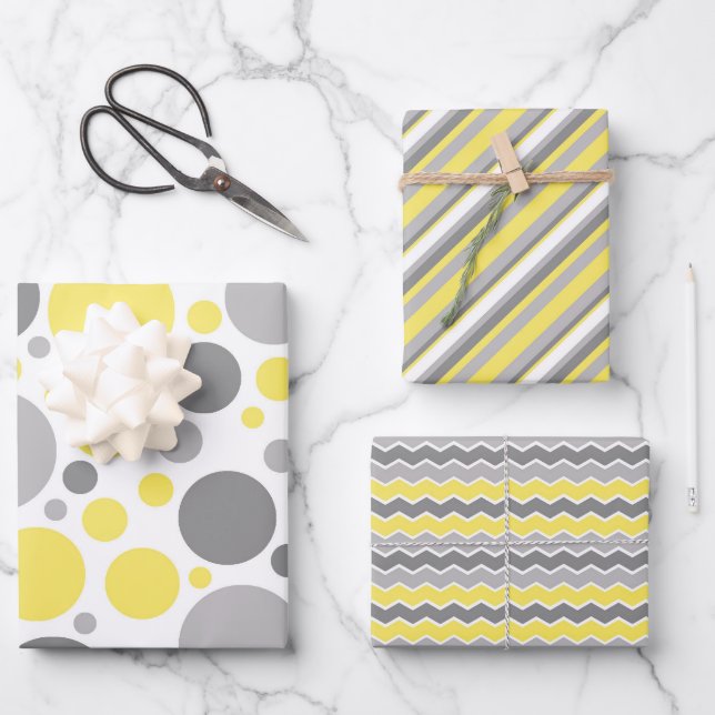 Yellow and Grey Wrapping Paper Sheets (Front)