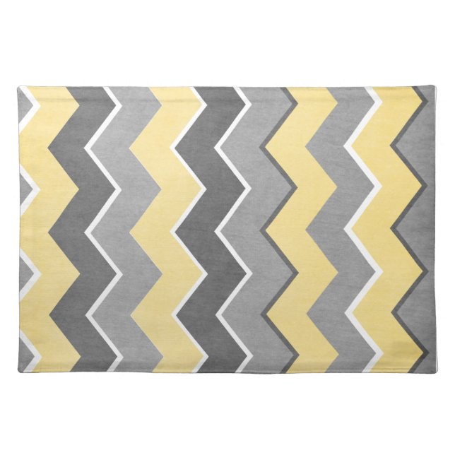 Yellow and Grey Zig Zag Pattern Cloth Placemat (Front)