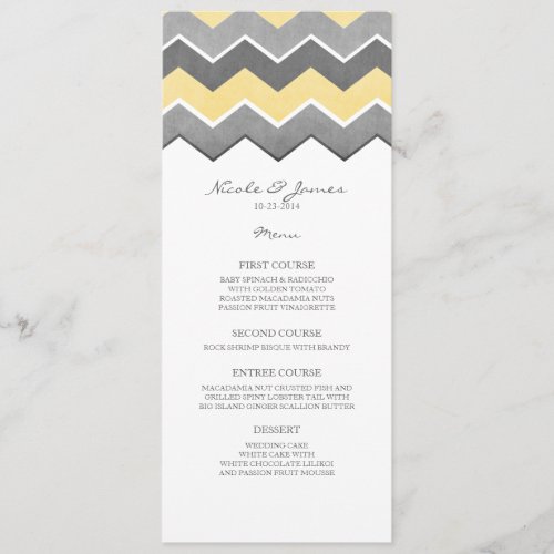 Yellow and Grey Zig Zag Wedding Menu