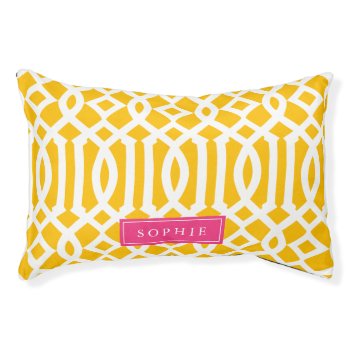 Yellow And Hot Pink Trellis Monogram Pet Bed by cardeddesigns at Zazzle