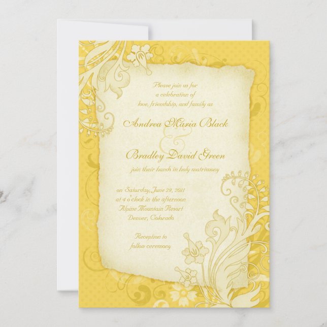 Yellow and Ivory Floral Wedding Invitation (Front)