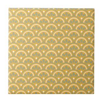 Yellow  And Khaki Floral Art Deco Pattern Tile by InTrendPatterns at Zazzle