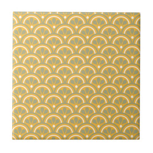 Yellow  And Khaki Floral Art Deco Pattern Tile