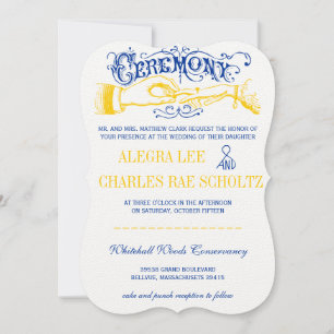Yellow and Lapis Blue Vintage Typography Invite
