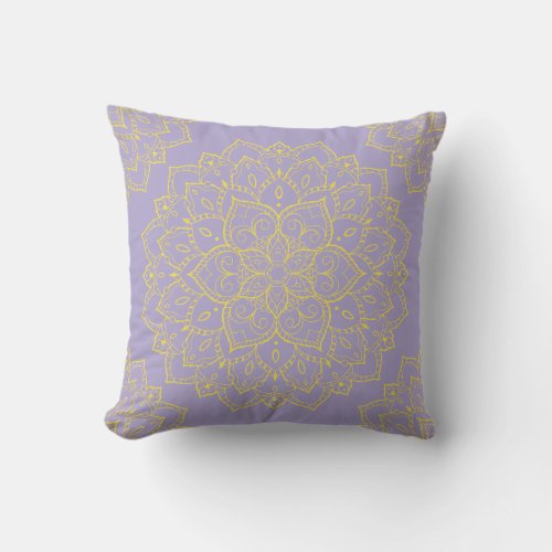 Yellow and Lavender Boho Mandala Pillow