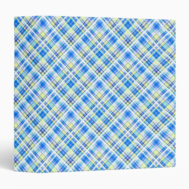 Yellow and light blue checkered print pattern 3 ring binder (Front/Spine)