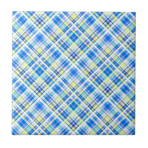 Yellow and light blue checkered print pattern ceramic tile