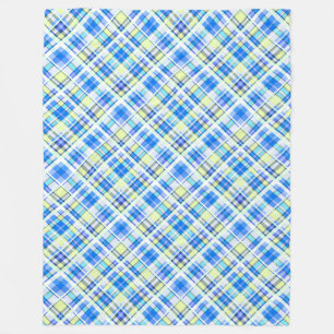 Yellow and light blue checkered print pattern fleece blanket