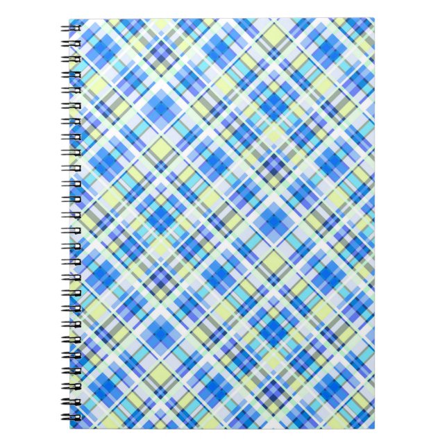 Yellow and light blue checkered print pattern notebook (Front)