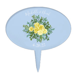Yellow and Light Blue Rose Vintage Spring Wedding Cake Topper