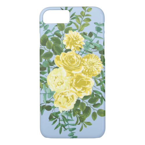 Yellow and Light Blue Rose Vintage Spring Wedding iPhone 87 Case