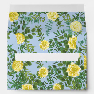 Yellow and Light Blue Rose Vintage Spring Wedding Envelope