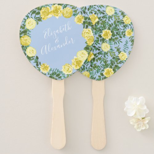 Yellow and Light Blue Rose Vintage Spring Wedding Hand Fan