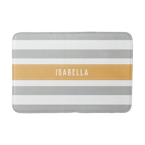 Yellow and Light Gray Wide Stripes Pattern Name Bath Mat
