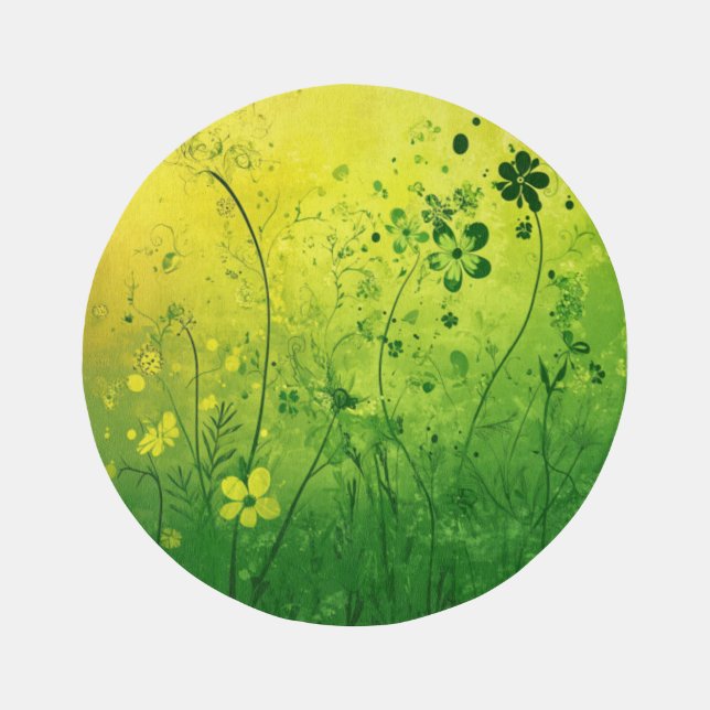 Yellow and Lime Floral Pattern Rug (Front)