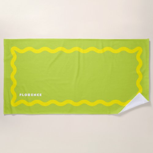 Yellow and Lime Squiggle with Text Beach Towel