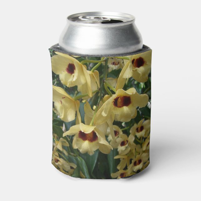 Yellow and Maroon Orchids Elegant Floral Can Cooler (Can Back)