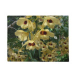 Yellow and Maroon Orchids Elegant Floral Doormat
