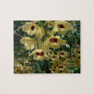 Yellow and Maroon Orchids Elegant Floral Jigsaw Puzzle