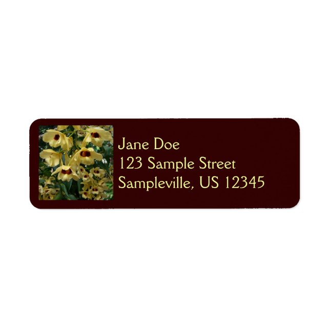 Yellow and Maroon Orchids Elegant Floral Label (Front)
