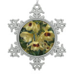 Yellow and Maroon Orchids Elegant Floral Snowflake Pewter Christmas Ornament