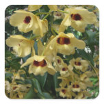 Yellow and Maroon Orchids Elegant Floral Square Sticker