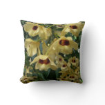 Yellow and Maroon Orchids Elegant Floral Throw Pillow