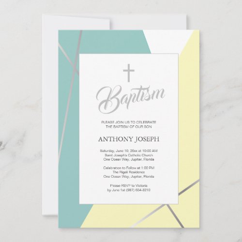 Yellow and Mint Green Baptism Invitation