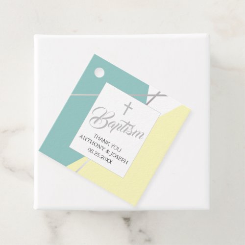 Yellow and Mint Green Contemporary Baptism Favor Tags