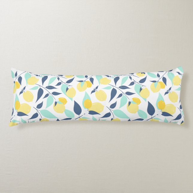 Yellow and Mint Lemons Pattern Body Pillow (Front)